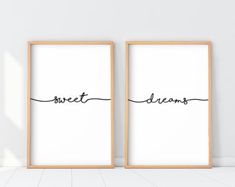 Set of 2 Sweet Dreams Print, Above crib Wall Art, 2 pieces Sweet Dreams Printable Wall Art, Sweet Dreams Poster, Above bed Art, Dream Poster