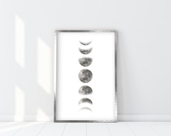 Moon Print, Phases of the Moon, Moon Wall Art, Moon Phases Poster, Lunar phases, Moon Poster, Moon Phase Pictures, Digital download, Space