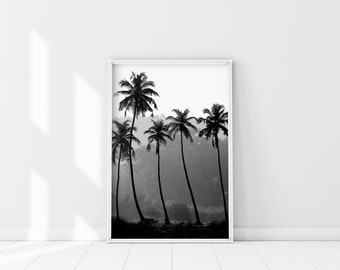 Palm Trees Poster, Palm Trees Squad Print, Black and White Minimalist Palm Trees Wall Art, Palm Tree Forest, Hawaii island vintage poster