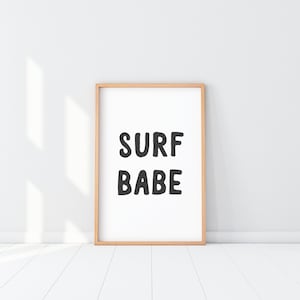 Surf Babe Print, High fashion Surf Girl Poster, Coco Surf, Surf Babe Wall Art, Beach House Surfer decor, Ocean Wave Art, California Decor image 1