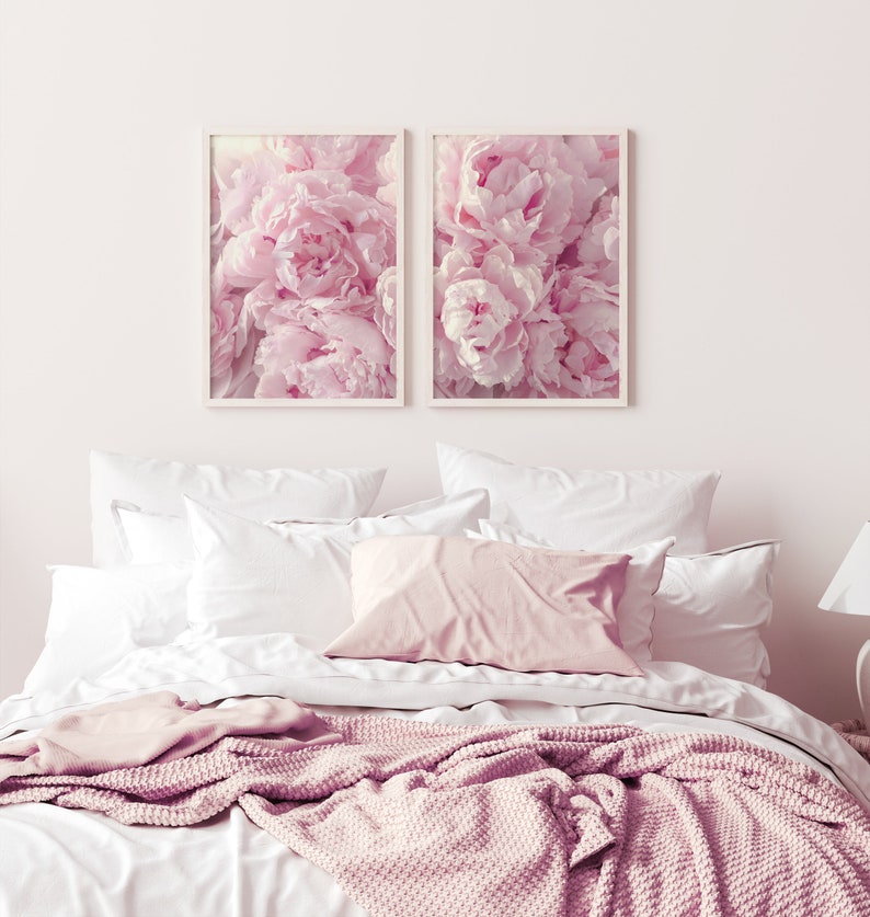 Set of 2 Pink Peonies Print, Pastel Pink Peonies Poster, 2 Pieces Pink ...