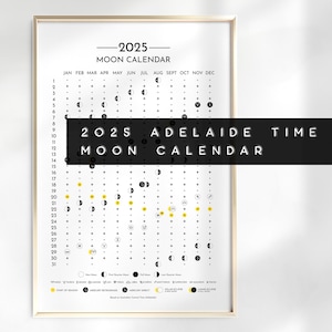 Adelaide maankalender 2025, Australische centrale tijd maankalender 2025, Australië wandkalender 2025, Australische astrologische kalender 2025