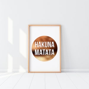 Hakuna Matata Copper Circle print, Safari Sunset Typography Poster, Hakuna Matata Sign Minimalist Art, The Lion King faux copper foil Quote