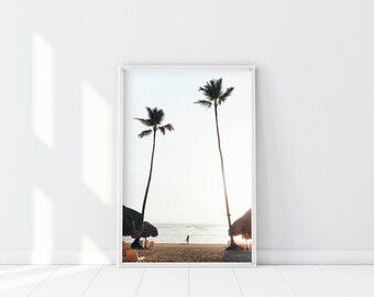 Two Palms Print, Palm Trees Wall Art, 2 Palm Trees Print, Tan Palm Trees Silhouette, Vintage Palm Trees photography poster, Sunset palms art