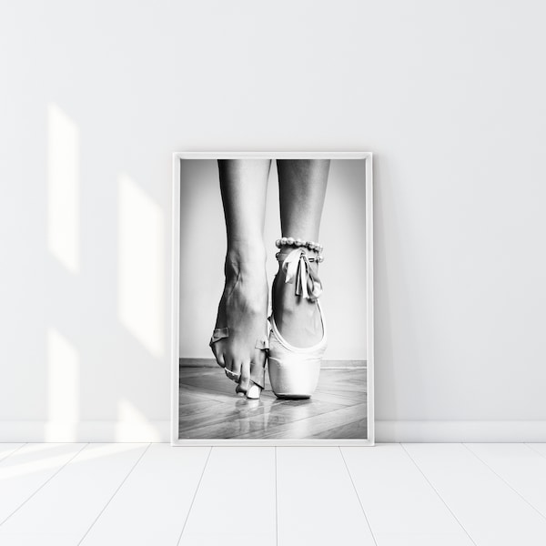 Impression de discipline de ballet, affiche de pratique de ballet, art de pantoufles de ballet, affiche de chaussures de ballet, chaussures de pointe et passion, pieds de danseuse classique