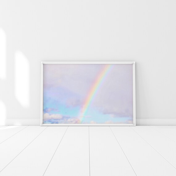 Soft Rainbow Print Pale Rainbow Poster Light Pastel Rainbow Pop Art Purple Clouds Rainbow In The Sky Delicate Decor Kid Bedroom Decor