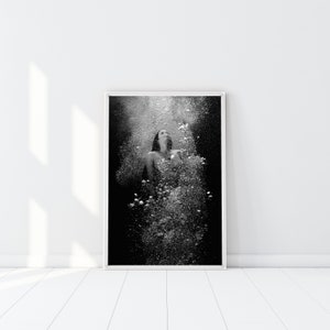 Freediving Print, Mädchen Schwimmen Poster, kleine Meerjungfrau Print, Tauchen Kunst, Taucher Poster Meerjungfrau Print, Tauchen Ozean Göttin Tauchen Mädchen