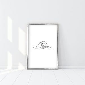 Single Line Wave Print, Kanagawa wave, The Great wave, Ocean Poster, Water element, Coastal decor, Ocean Lover Drawing Art, Single line Art