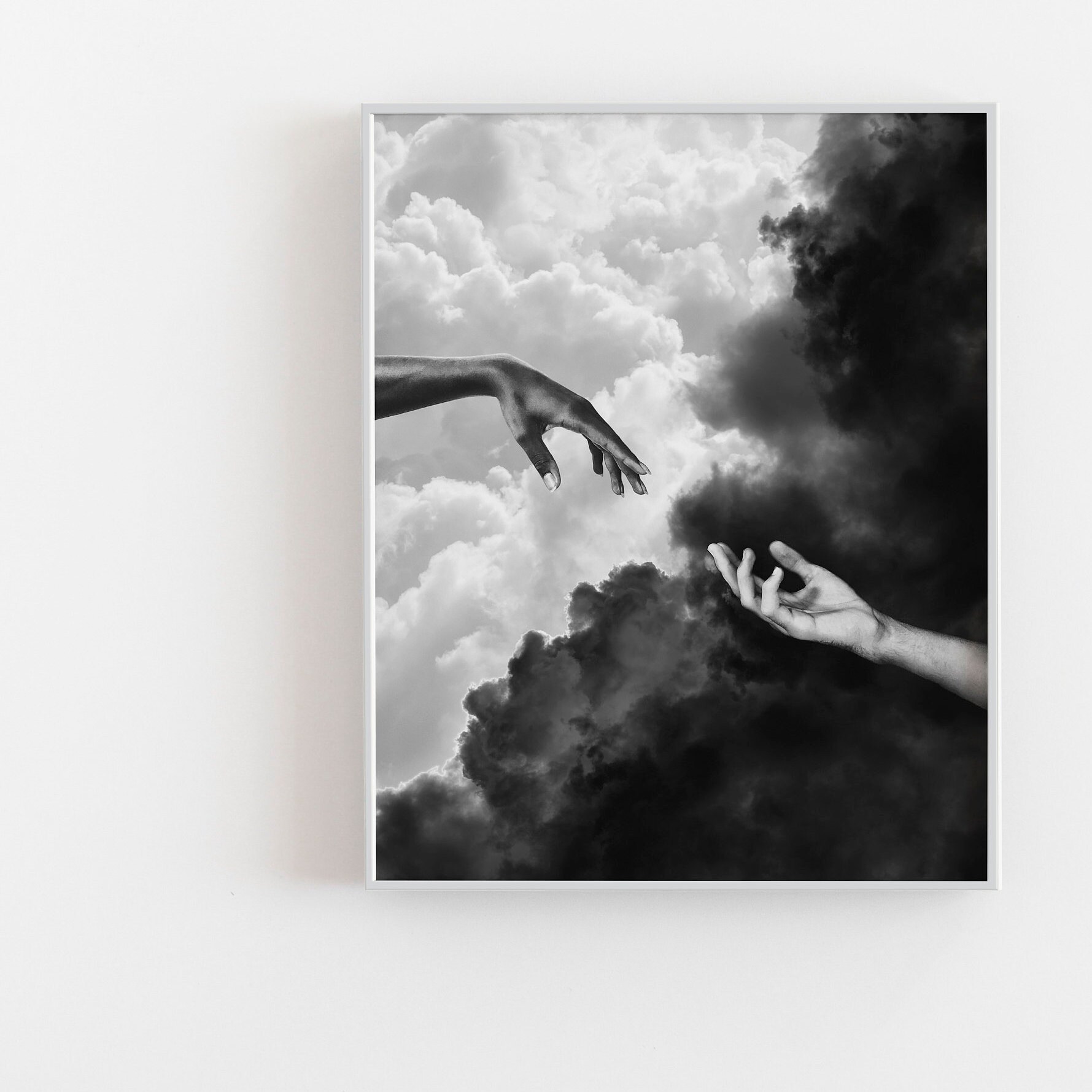 Yin Yang Hands Print Black and white reaching hands Poster Etsy