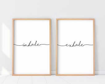 Set of 2 Inhale Exhale Print, 2 pieces Inhale Exhale Printable Wall Art, Yoga Wall Art, Inhale Exhale Poster, Yoga Studio Art, Yoga Poster
