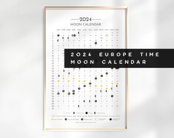 Europe Moon Calendar 2024, CET Lunar Calendar 2024, 2024 Calendar Printable, Moon Phases Calendar, New Moon Calendar, Astrological Calendar