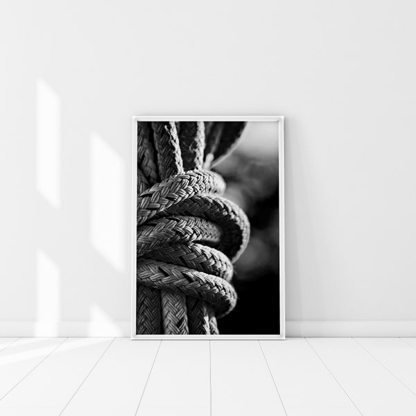 Rope Knot Print, Nautical Black & White Photography Poster, Nautical Knot Wall Art, Coastal Decor, Sailing lover gift, Sailing Knot Art