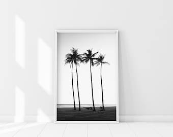 Palm Trees on Beach Poster, Palm Trees Hammock Print, Black and White Minimalist Palm Trees Wall Art, Palm Trees vintage photography poster