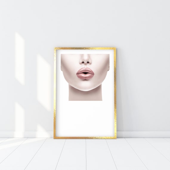 Pink Lips Print, Woman With Pink Lipstick Wall Art, Woman Fashion Poster, glam Lipstick, trendy Makeup, Flawless skin portrait, Beauty Decor