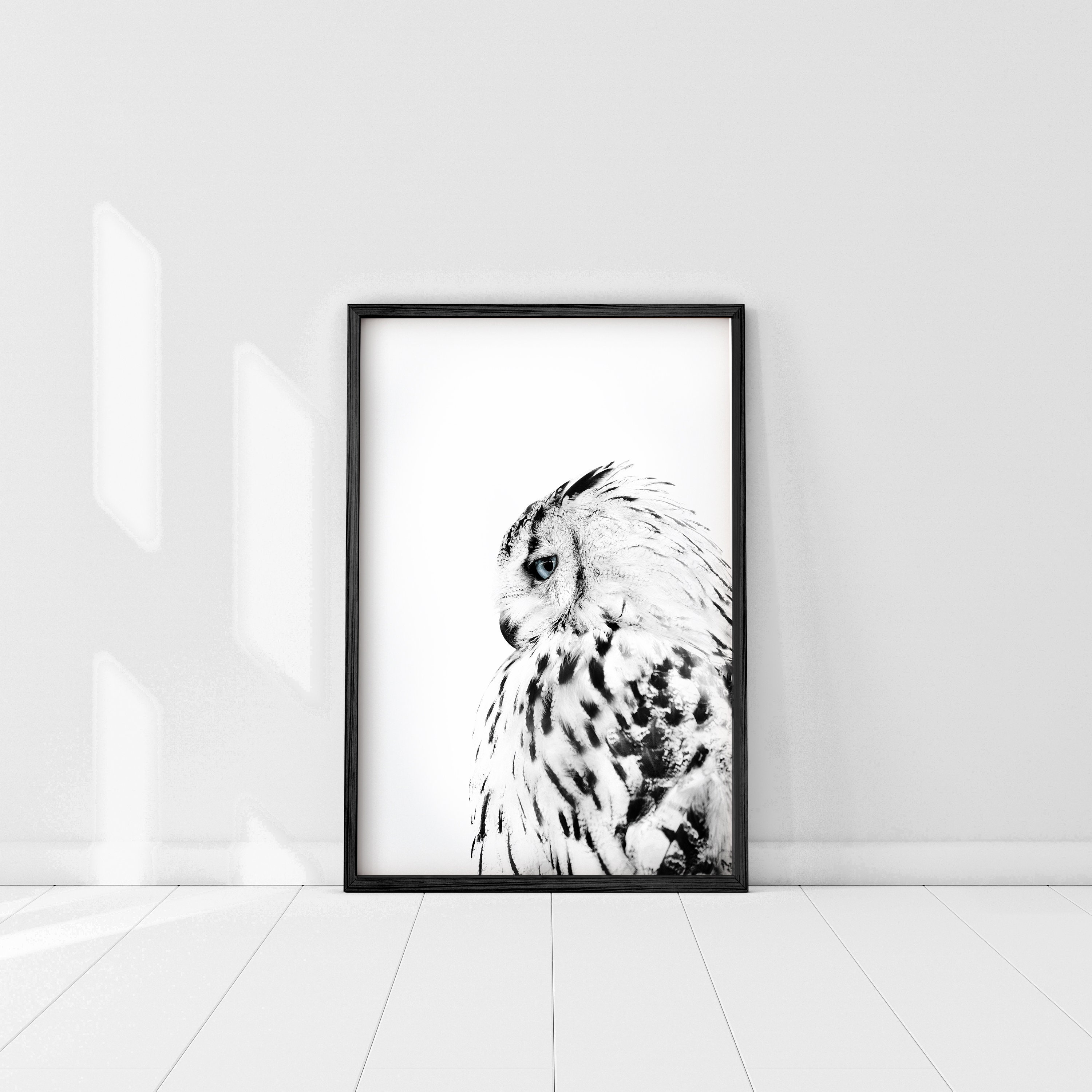 White Owl Print Minimalist Owl Poster Black and White Owl Etsy
