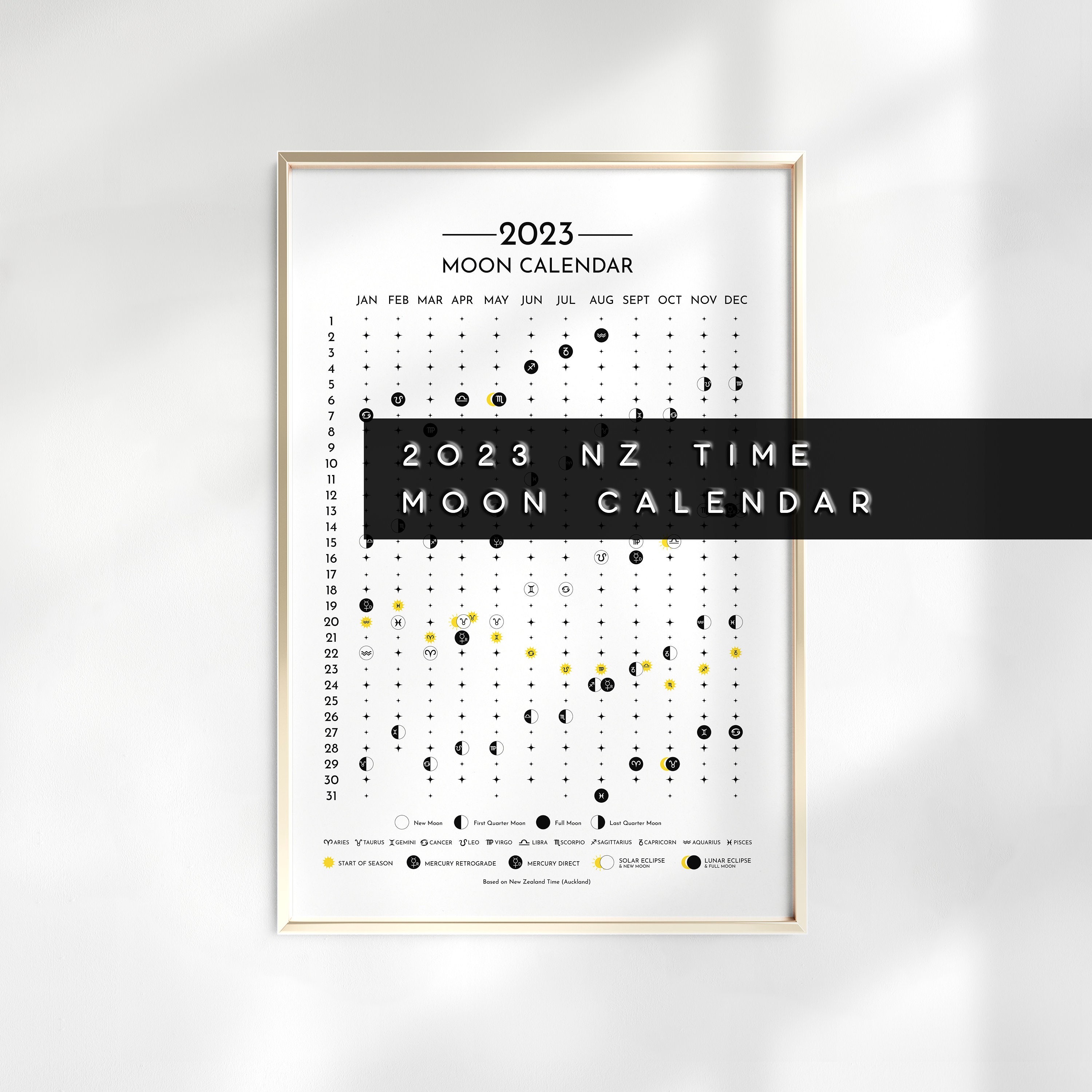 New Zealand Moon Calendar 2023 Auckland Lunar Calendar 2023 Etsy Canada