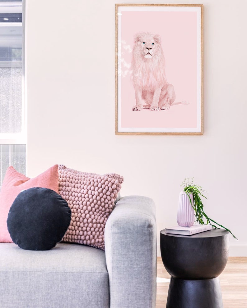 Pink Lion Print Lion Blush Pink Wall Art Lion King Poster Etsy