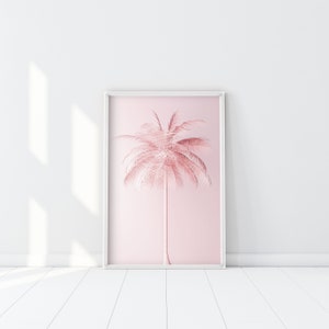 Palma Rosa Stampa, Palma tropicale rosa cipria, Vibrazioni estive Poster,Palma rosa pastello, Arte pop,Ombre Pink Palm, Sfumature palma rosa immagine 1
