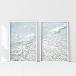 Juego de 2 impresiones de agua clara, 2 piezas de arte de pared de póster de agua clara, arte de pared azul claro, agua transparente, decoración de agua, impresiones abstractas