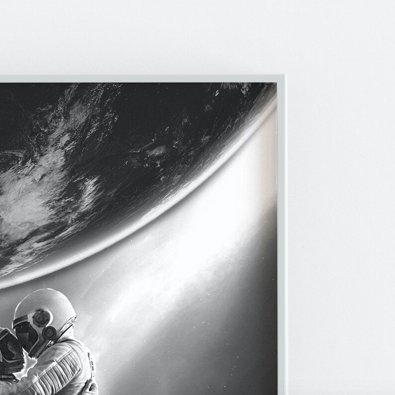 Space Love Print, Cosmonaut Couple poster, Space art, Outer Space Print, Space digital Print, Space artwork, Black & white space photography image 3