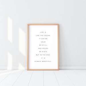 Citazione sull'oceano, la vita è come l'oceano, può essere calma o ferma, ruvida o rigida, ma alla fine è sempre bella, poster sulla vita oceanica