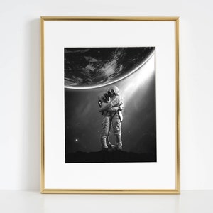 Space Love Print, Cosmonaut Couple poster, Space art, Outer Space Print, Space digital Print, Space artwork, Black & white space photography image 7