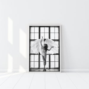 Window Angel Print, Guardian Angel Poster, Fallen angel Wall Art, Angel woman white wings, Victoria Secret Angel Photography, Angel Aura Art