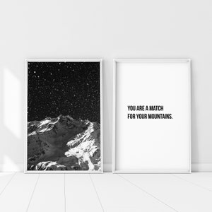 Nacht Berg Zitat Set von 2 Drucke, Sie sind ein Spiel für Ihre Berge Zitat Wandkunst, Berge bei Nacht Poster, Sternennacht Fotografie