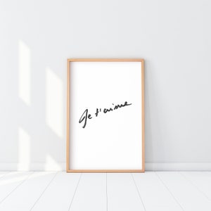 Je t'aime Handwritten Print, Je t'aime Poster, I love you in French Wall Art, Je t'aime Art, Watercolor love letter, Calligraphy love decor