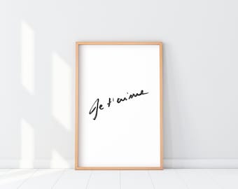 Je t'aime Handwritten Print, Je t'aime Poster, I love you in French Wall Art, Je t'aime Art, Watercolor love letter, Calligraphy love decor