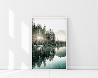 Morning View Lake Print, Emerald Green Wall Art, Lake Poster, Green Boho Lake Art, Green Wall Art, Emerald green print, Lake Photography