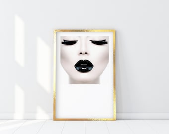 Black lips and Eyelashes Print, Woman Fashion Poster, Make up Wall Art, Hollywood Star Style, Beauty Salon Decor, Make up Look Poster