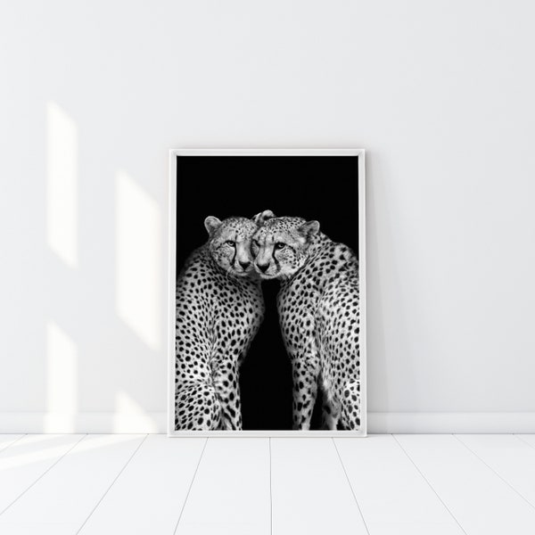Cheetah Couple Print, 2 Cheetah Poster, Feline Wall Art, African Cheetah wall art, Two Big Cats art, Black and White Cheetah Photography