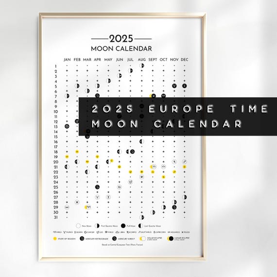 Europe Moon Calendar 2025, CET Lunar Calendar 2025, 2025