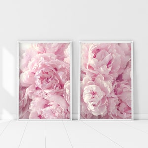 Set of 2 Pink Peonies Print, Pastel Pink Peonies Poster, 2 pieces Pink Flowers, Peonies Wall art, Pink Peonies Bouquet, Pink Peonies Decor