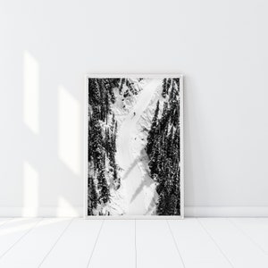 Aerial Snowboarder Print, White Slopes Poster, Snowboard Wall Art, Winter Wall Art, Mountain Slope Poster, Minimalist Aspen Wall Art