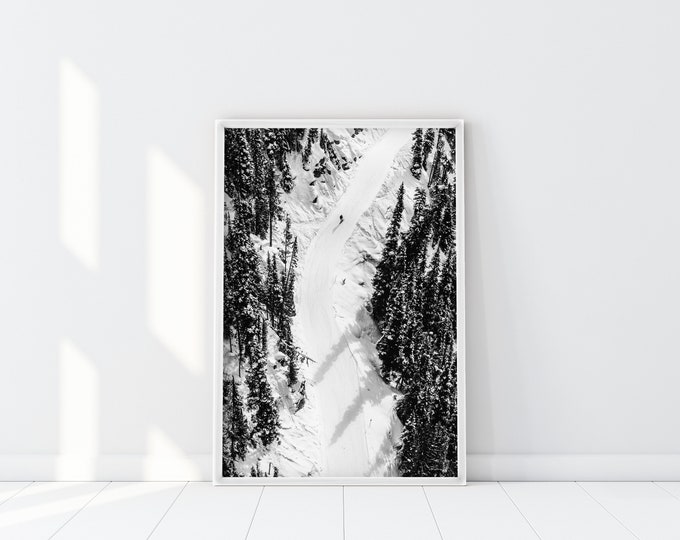 Aerial Snowboarder Print, White Slopes Poster, Snowboard Wall Art, Winter Wall Art, Mountain Slope Poster, Minimalist Aspen Wall Art