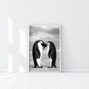 Liebe Pinguine Poster, Pinguine küssen Poster, Pinguine Paar Wandkunst, Pinguine Herz Kunst, Unzertrennliches Paar Wandkunst Dekor, Soulmate Kunst
