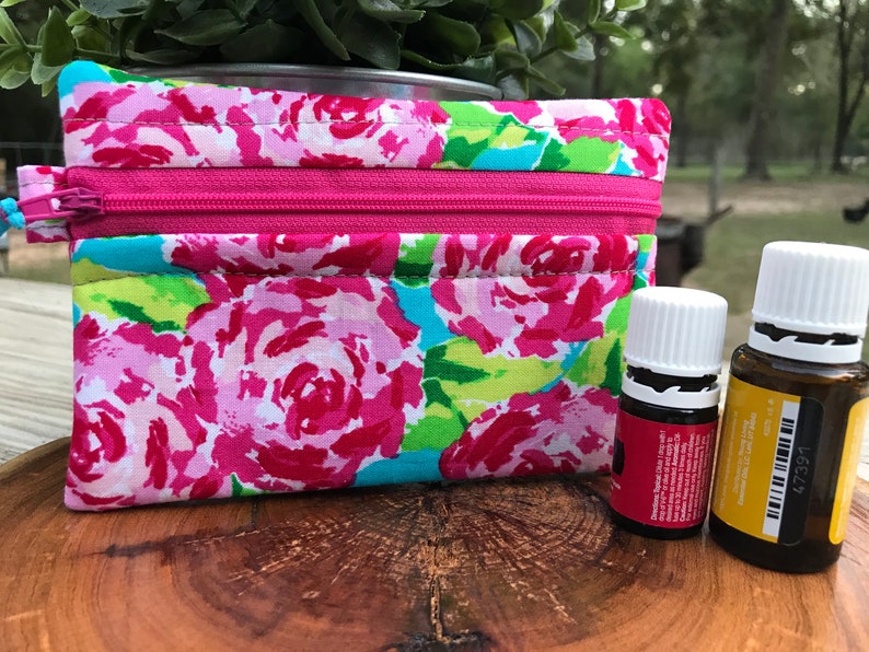 oil bag essential oil card wallet essential oil storage zipper wallet roses change purse watercolor cash wallet Essential Oil Bag