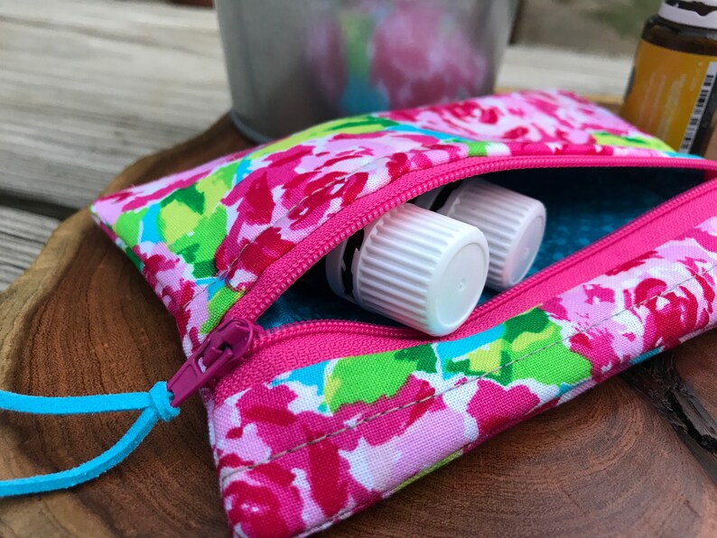 oil bag essential oil card wallet essential oil storage zipper wallet roses change purse watercolor cash wallet Essential Oil Bag