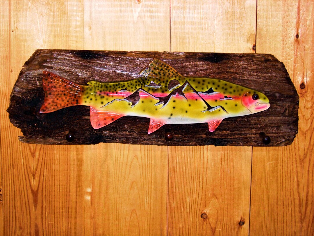 Fish Hat/coat Rack Trout Carving Trout Fishing Rainbow Etsy