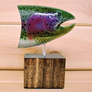 Handcrafted Rainbow trout, fish carving, fish bust, fly fishing, trout sculpture, trout carving, wooden trout, fish replica, fish mount