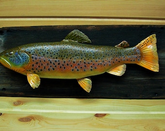 Handcrafted Brown Trout, Fishing Art, Fly Fishing, Sculpture, Trout Art, trout mount, home decor, cabin decor, lodge, art, fish replica