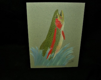 Fish art, fly fishing, home decor, Cabin decor, cutthroat trout, pastel paintings, art, trout art, wall art, fine art