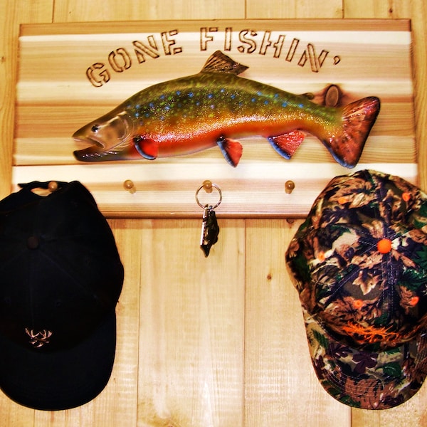 Brook Trout Replica, Wildlife Art, Fishing Art, Fly Fishing Sculpture, Trout Art, hat rack, Carved Trout, Carved Fish Art
