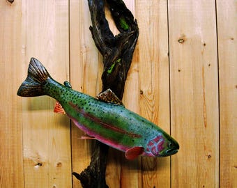 Handcrafted Cutthroat trout, trout mount, fly fishing, fish replica, carved wood trout, home decor, cabin decor, fish sculpture, lodge decor