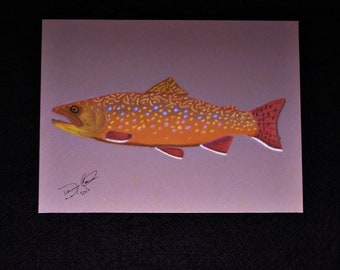 Pintura al pastel de trucha de arroyo: arte original de peces, decoración de cabaña (18 x 24 cm)