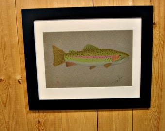 Pintura al pastel de trucha arcoíris: arte original de vida silvestre, decoración de cabañas