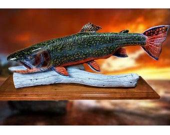 Handcrafted Brook Trout, cabin decor, sculpture, fishing gift, fish, carved trout, carved fish, trout replica, fishing art, fly fishing