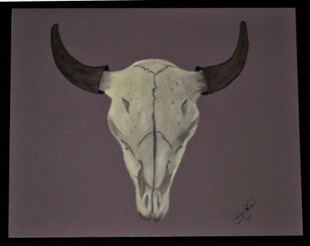 Pintura al pastel de bisonte americano: Arte de vida silvestre en una cabaña (23x30 cm)